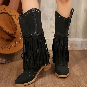 Point Toe Block Heels Boots