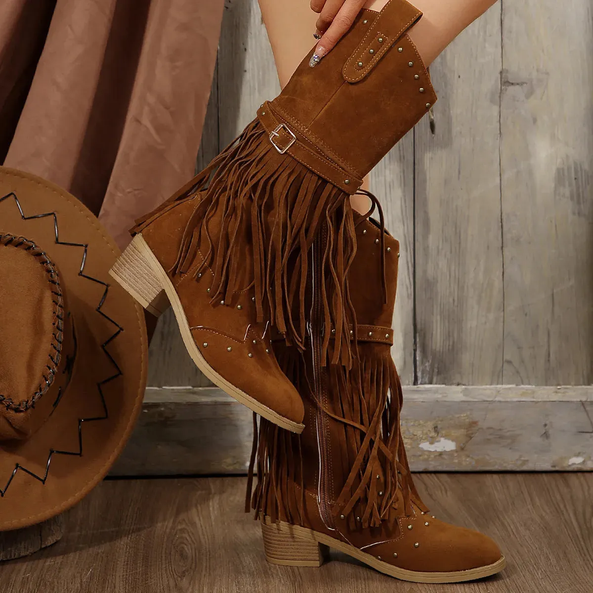 Point Toe Block Heels Boots