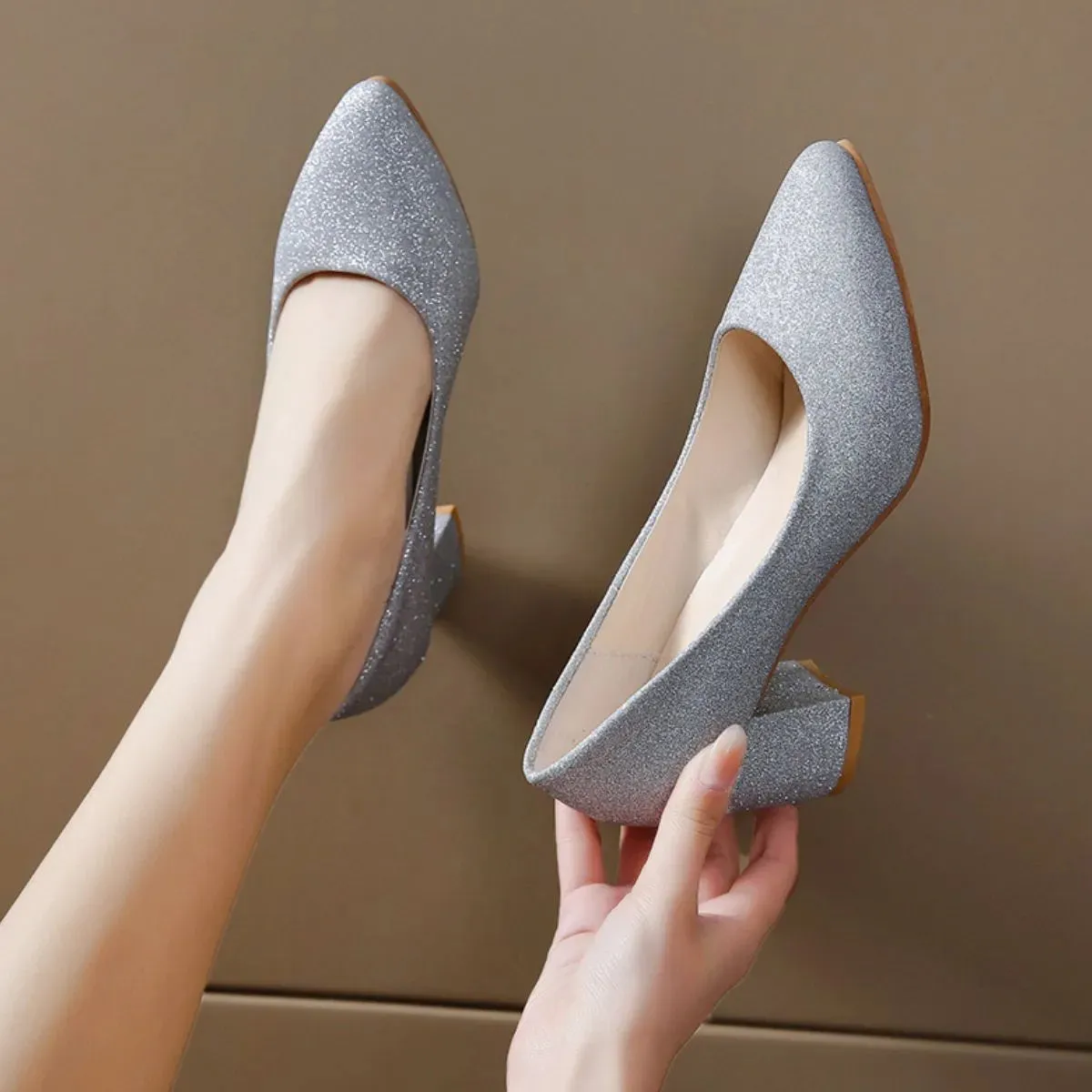 Point Toe Block Heels Pumps