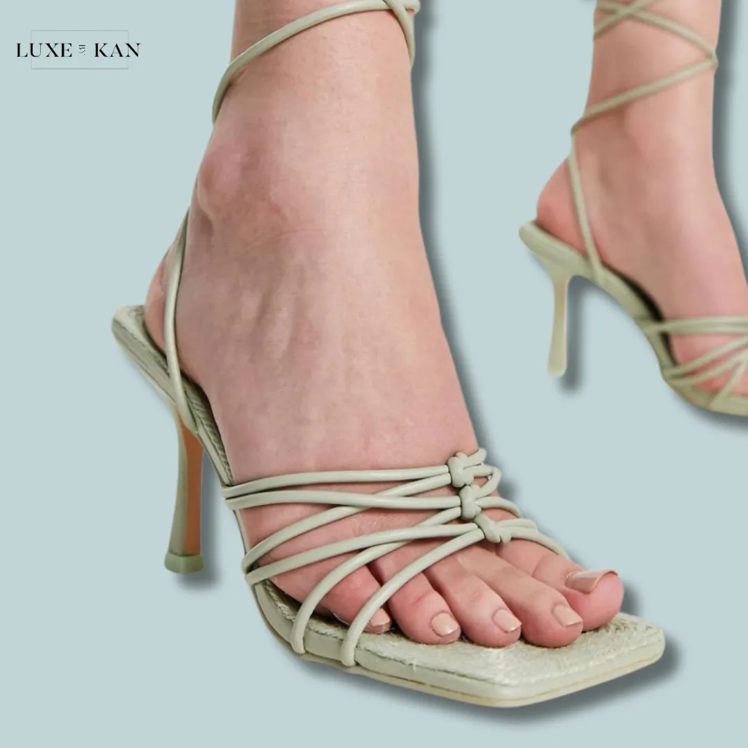 Public Desire Keri strappy mid heeled sandals in mint green