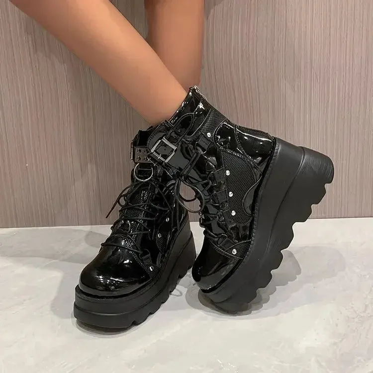 Punk Pink Black White Platform Boots