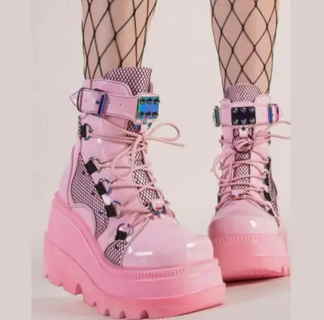 Punk Pink Black White Platform Boots