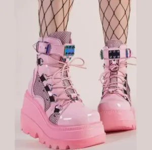 Punk Pink Black White Platform Boots