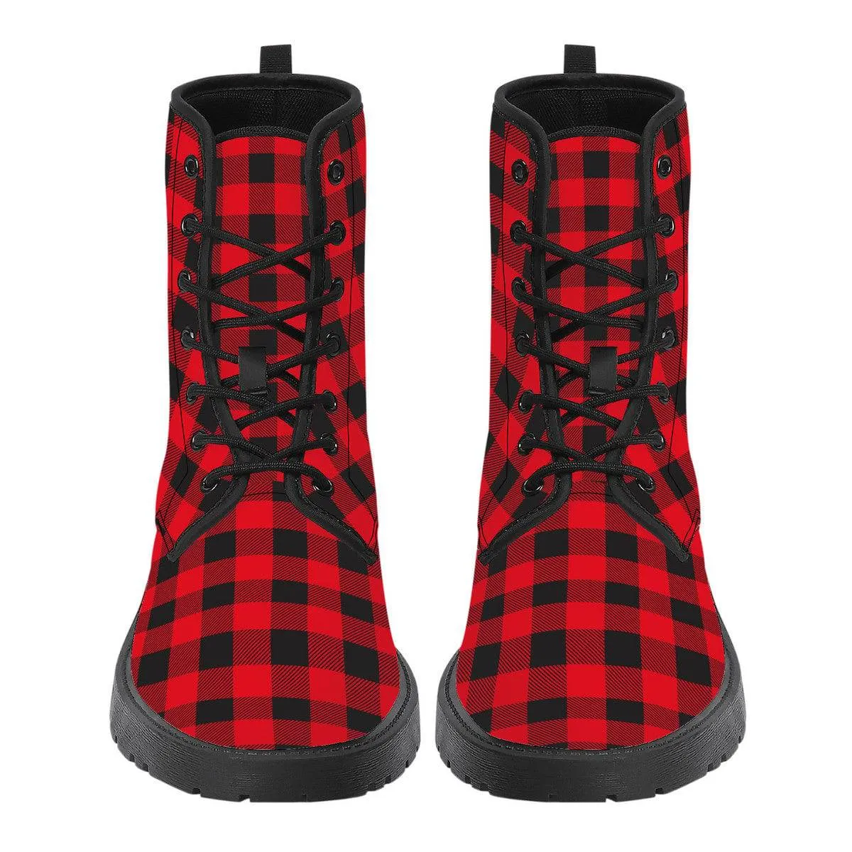 Red Plaid Vegan Leather Boots