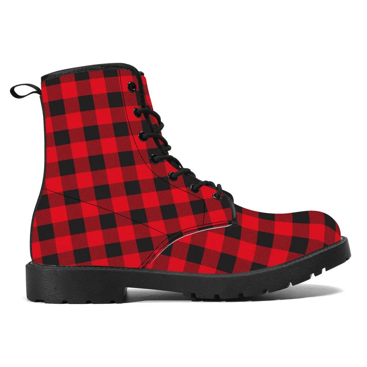 Red Plaid Vegan Leather Boots