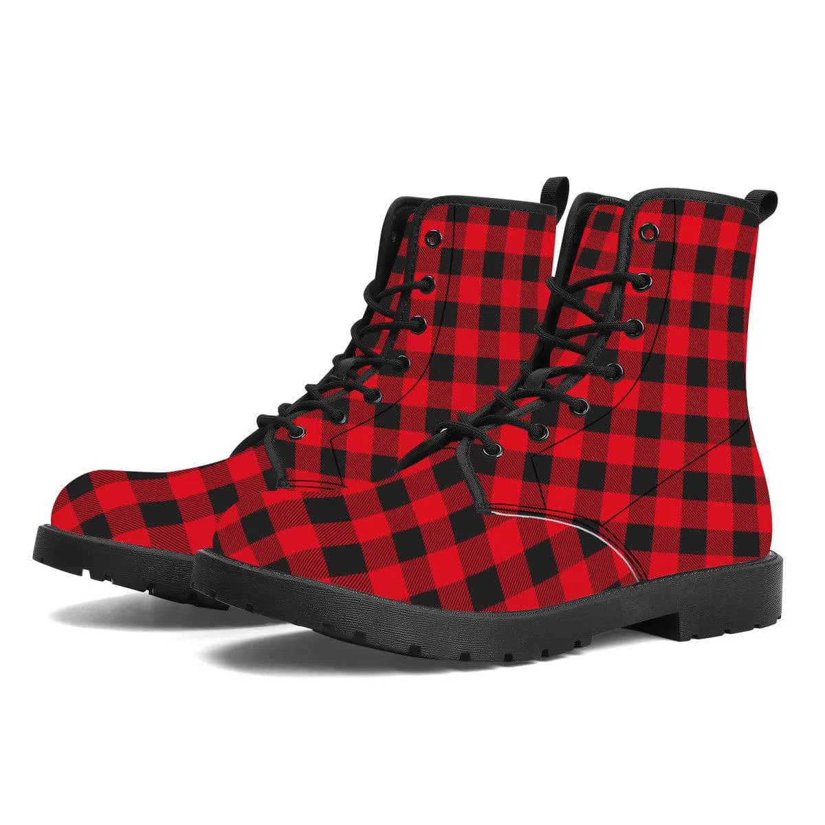 Red Plaid Vegan Leather Boots