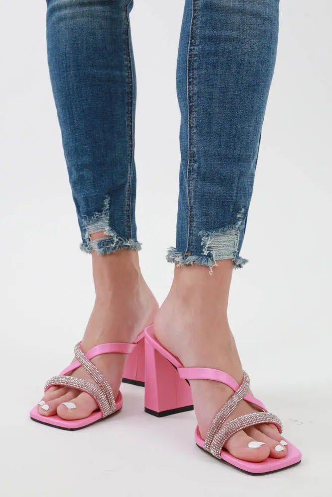 Rhinestone Strappy Heels -Black