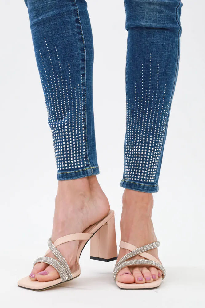 Rhinestone Strappy Heels -Black