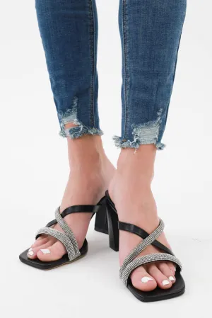 Rhinestone Strappy Heels -Black