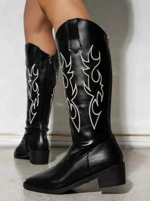 Round Toe Block Heels Boots