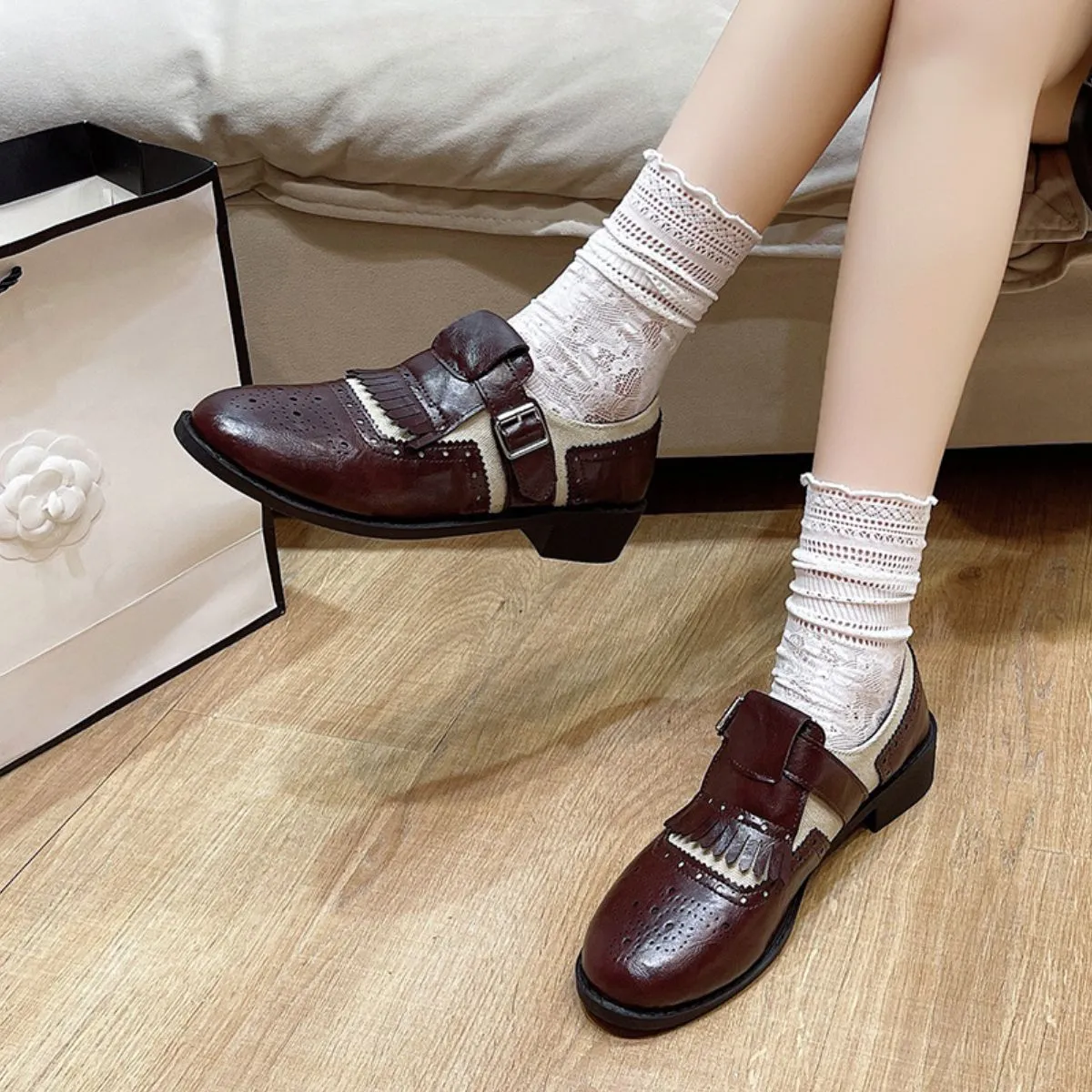 Round Toe Block Heels Loafers
