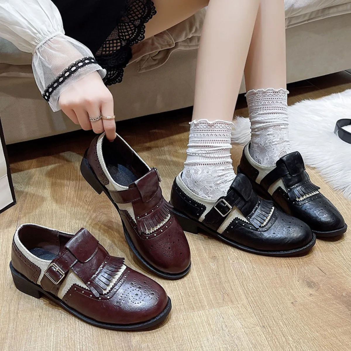 Round Toe Block Heels Loafers
