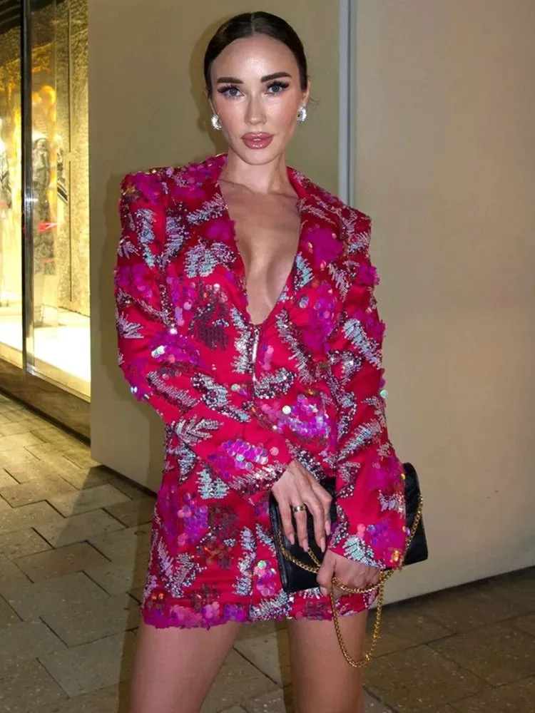 Satin Blazer Dress | Bold Print | Power & Glamour