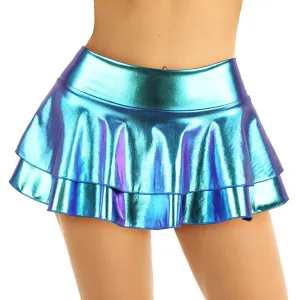 Shiny Metallic Pleated Mini Skirt