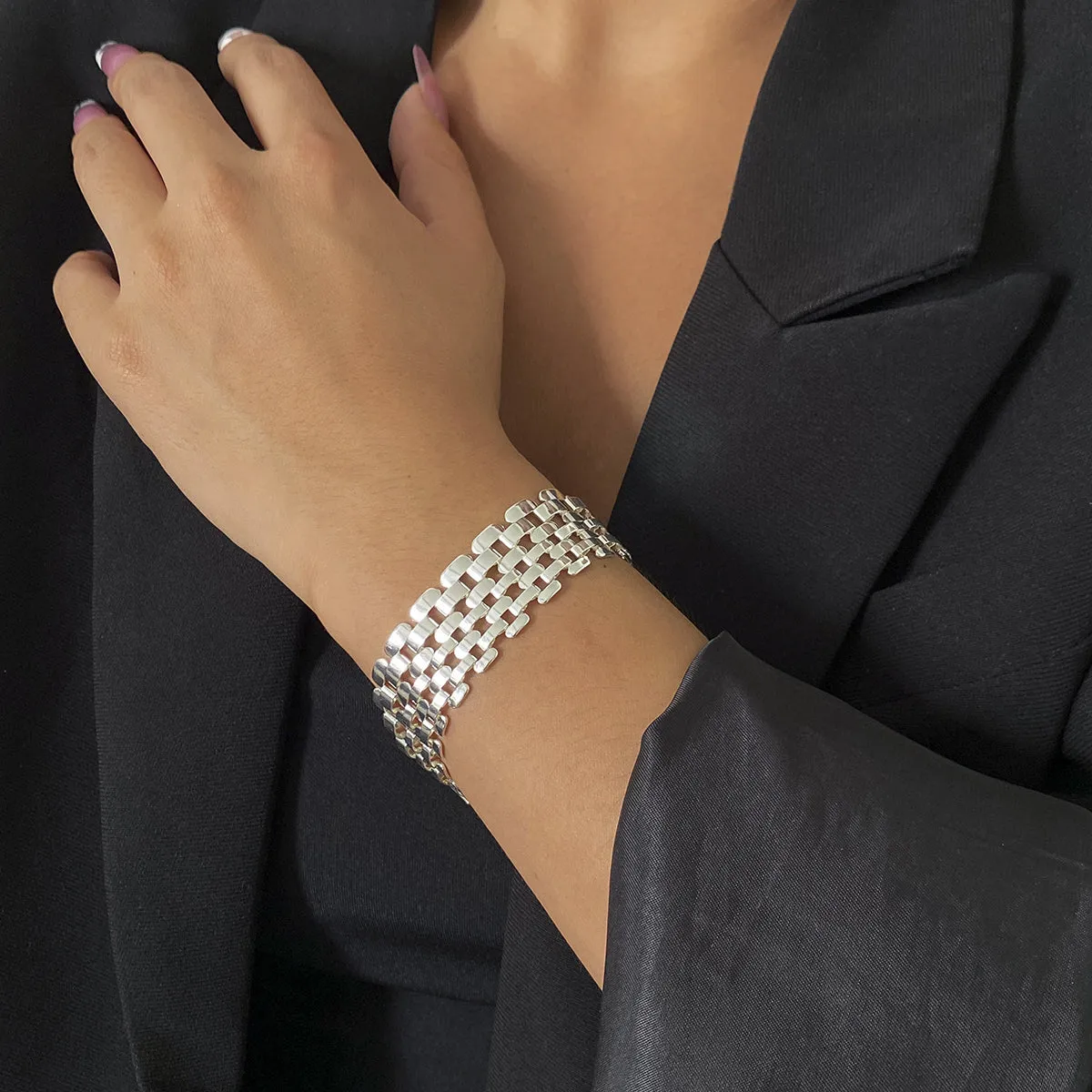 Silver-Plated Panther-Chain Bracelet