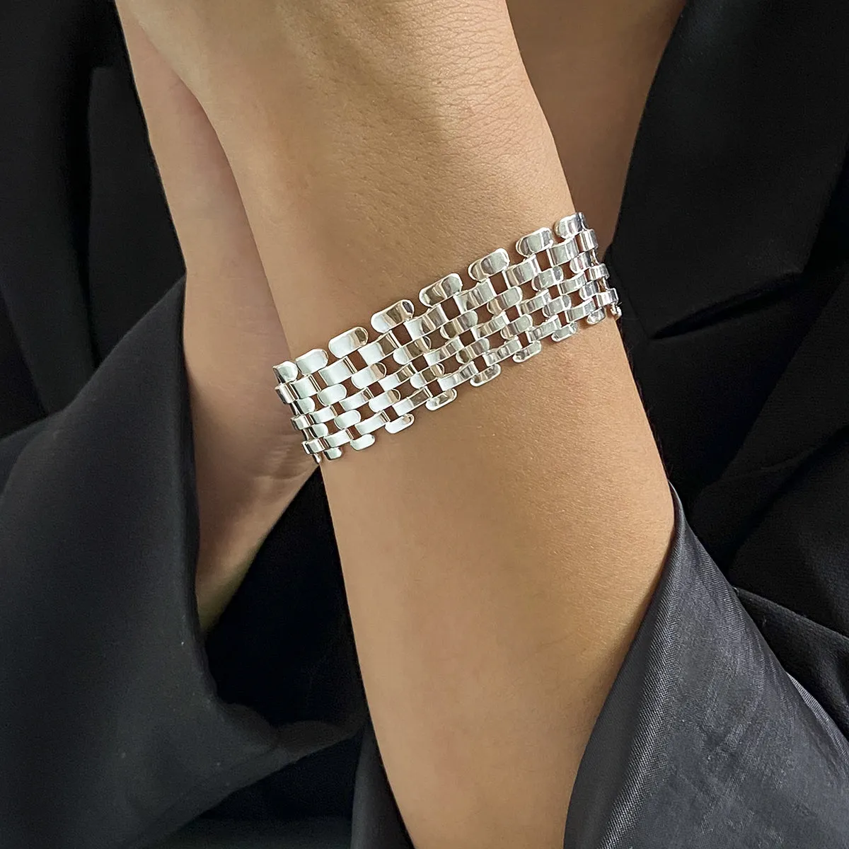 Silver-Plated Panther-Chain Bracelet