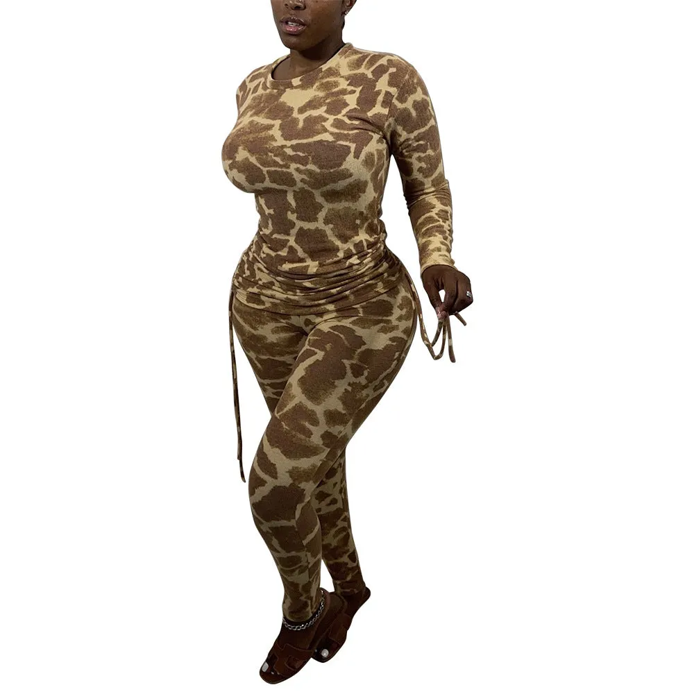 Sophisticated Leopard Print Two-Piece Set with Pleated Details