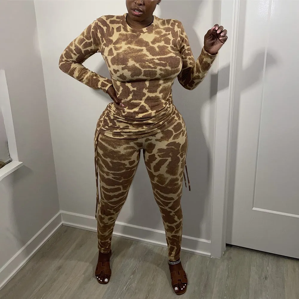 Sophisticated Leopard Print Two-Piece Set with Pleated Details