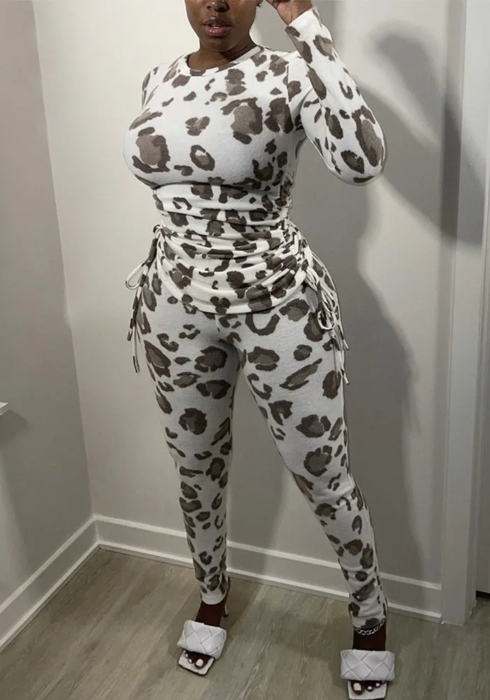 Sophisticated Leopard Print Two-Piece Set with Pleated Details