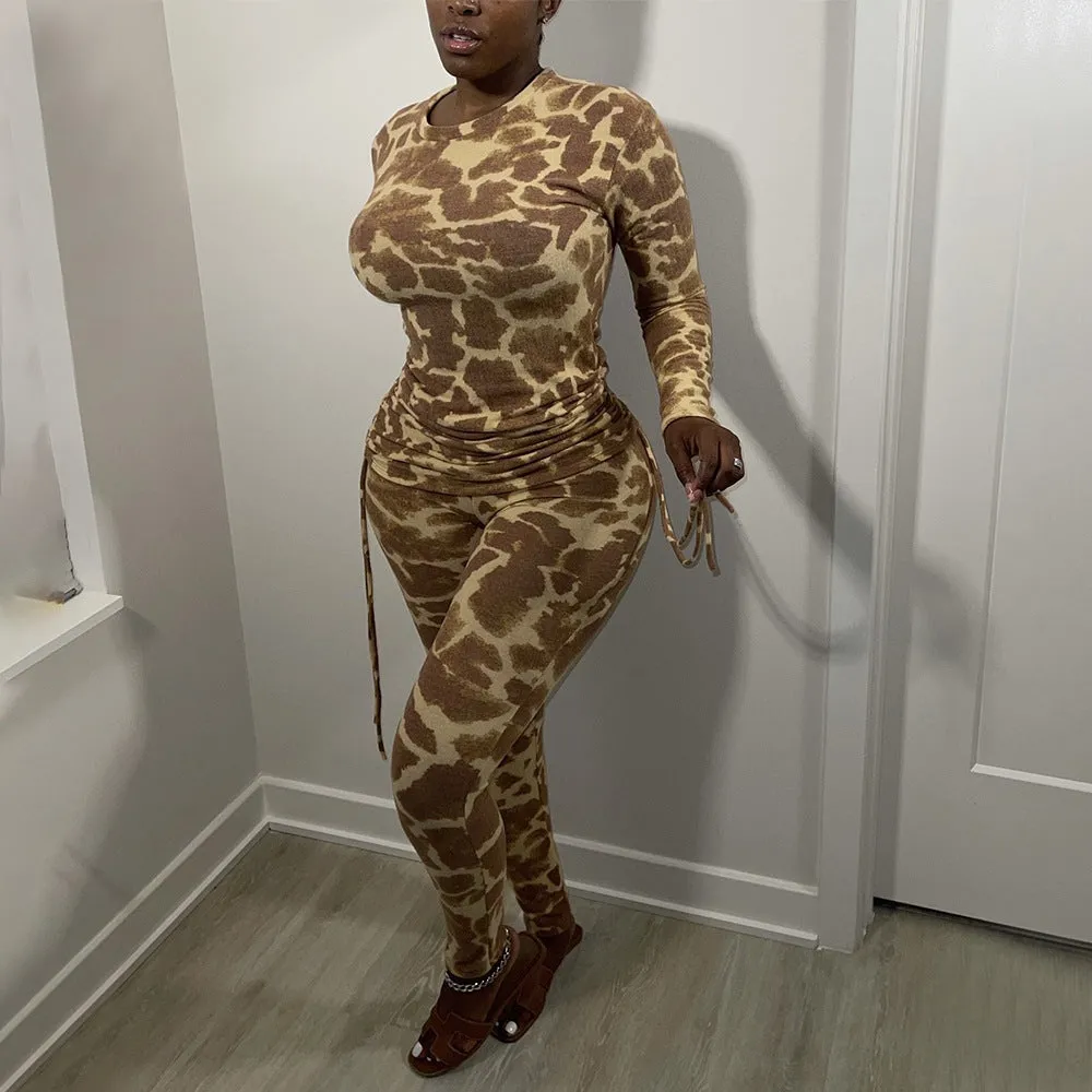 Sophisticated Leopard Print Two-Piece Set with Pleated Details