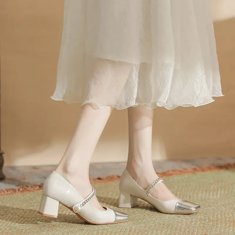 Square Toe Block Heels Pumps