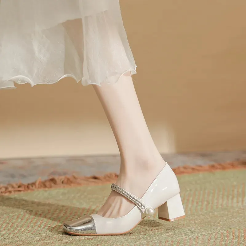 Square Toe Block Heels Pumps