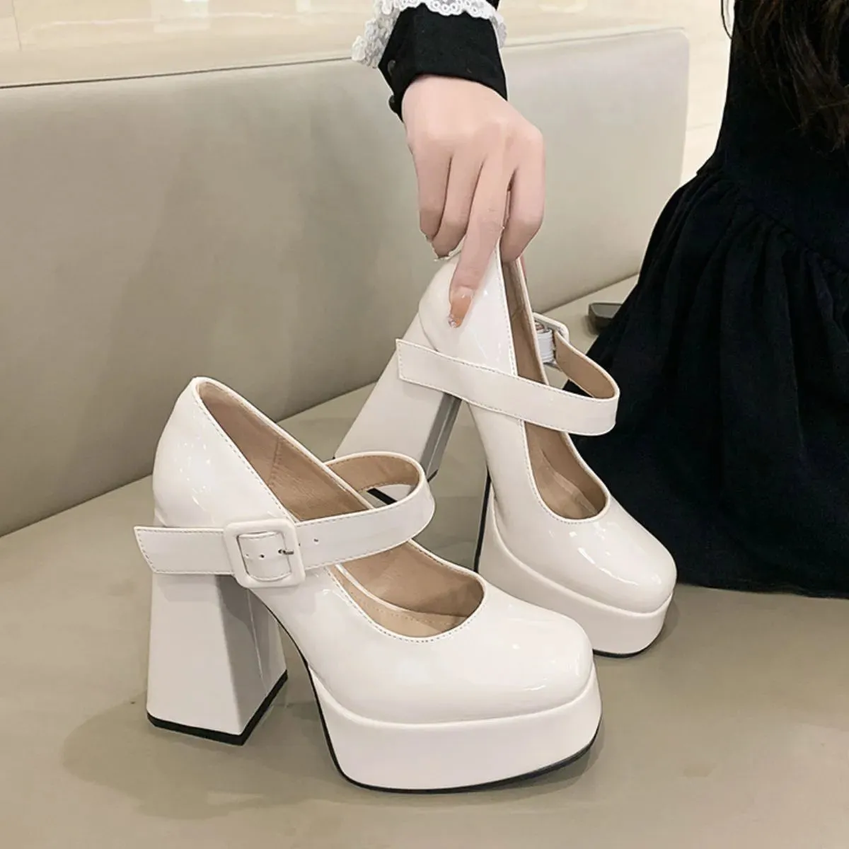 Square Toe Block Heels Pumps
