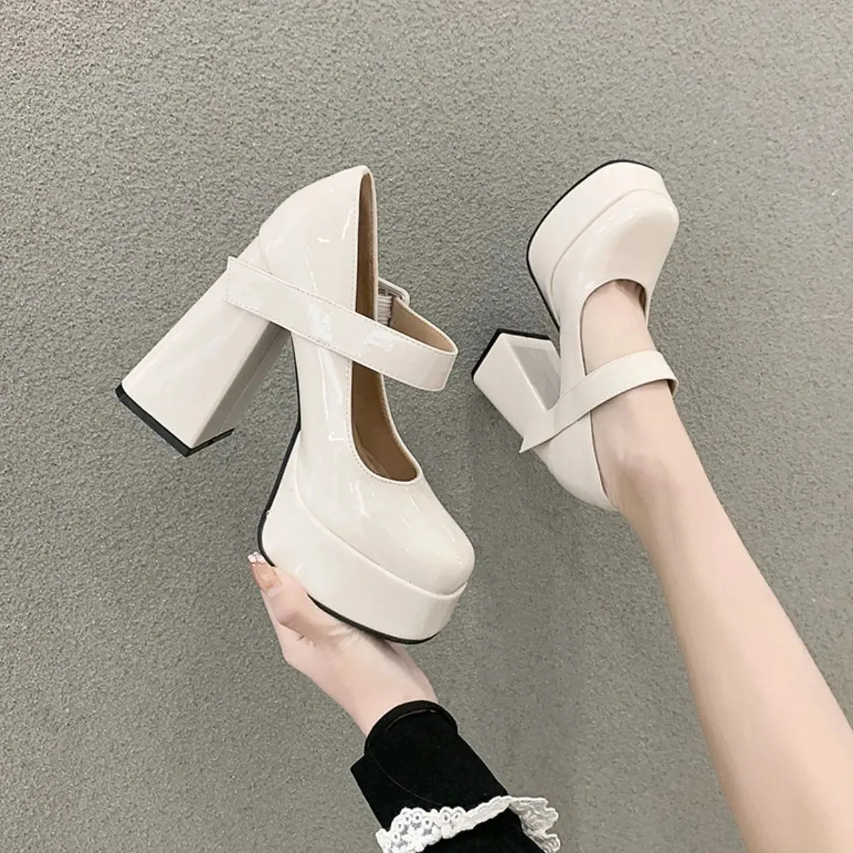 Square Toe Block Heels Pumps