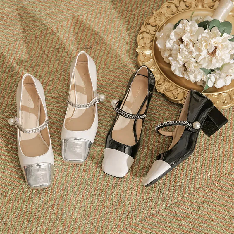 Square Toe Block Heels Pumps