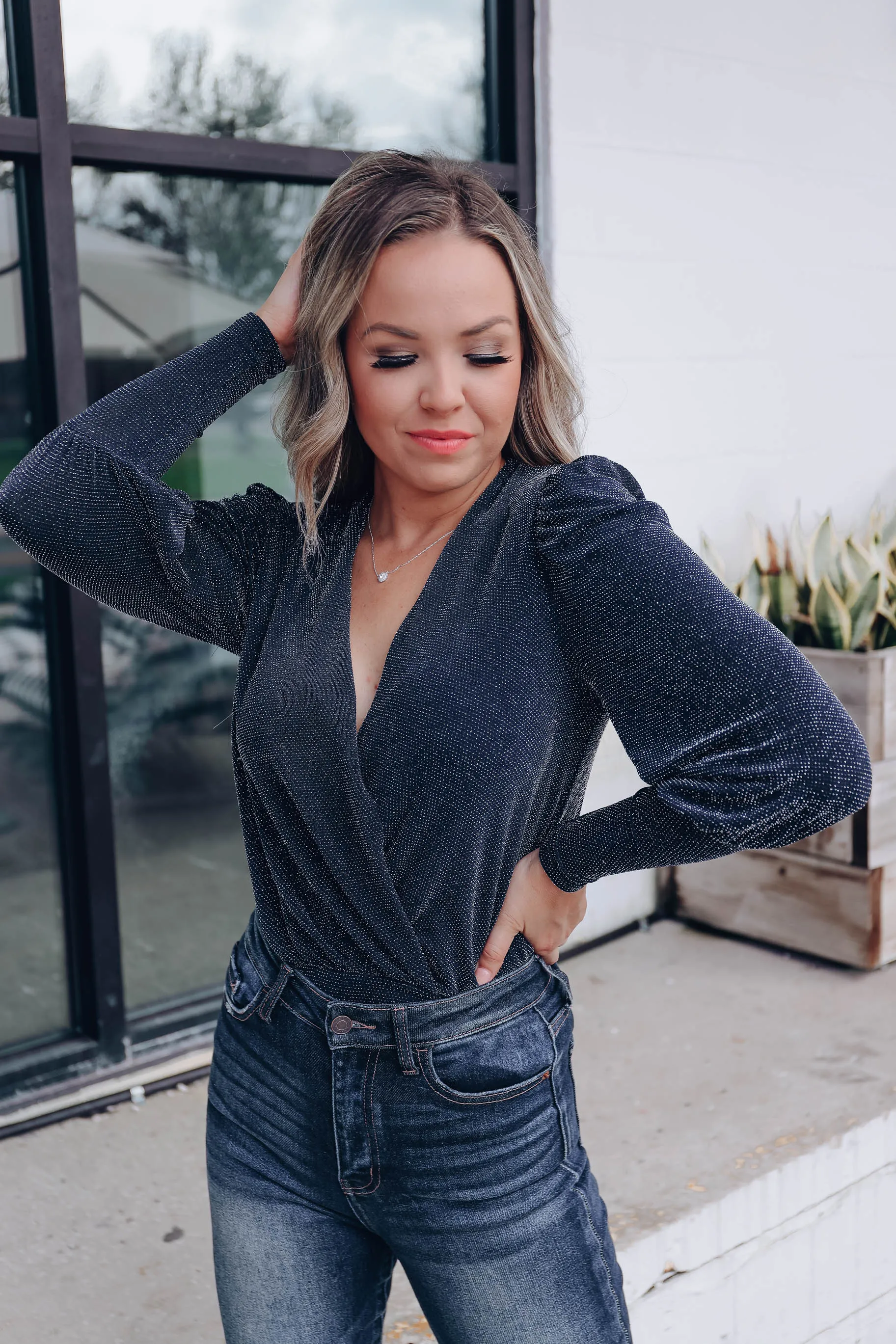 Starry Night Surplice Bodysuit - Navy