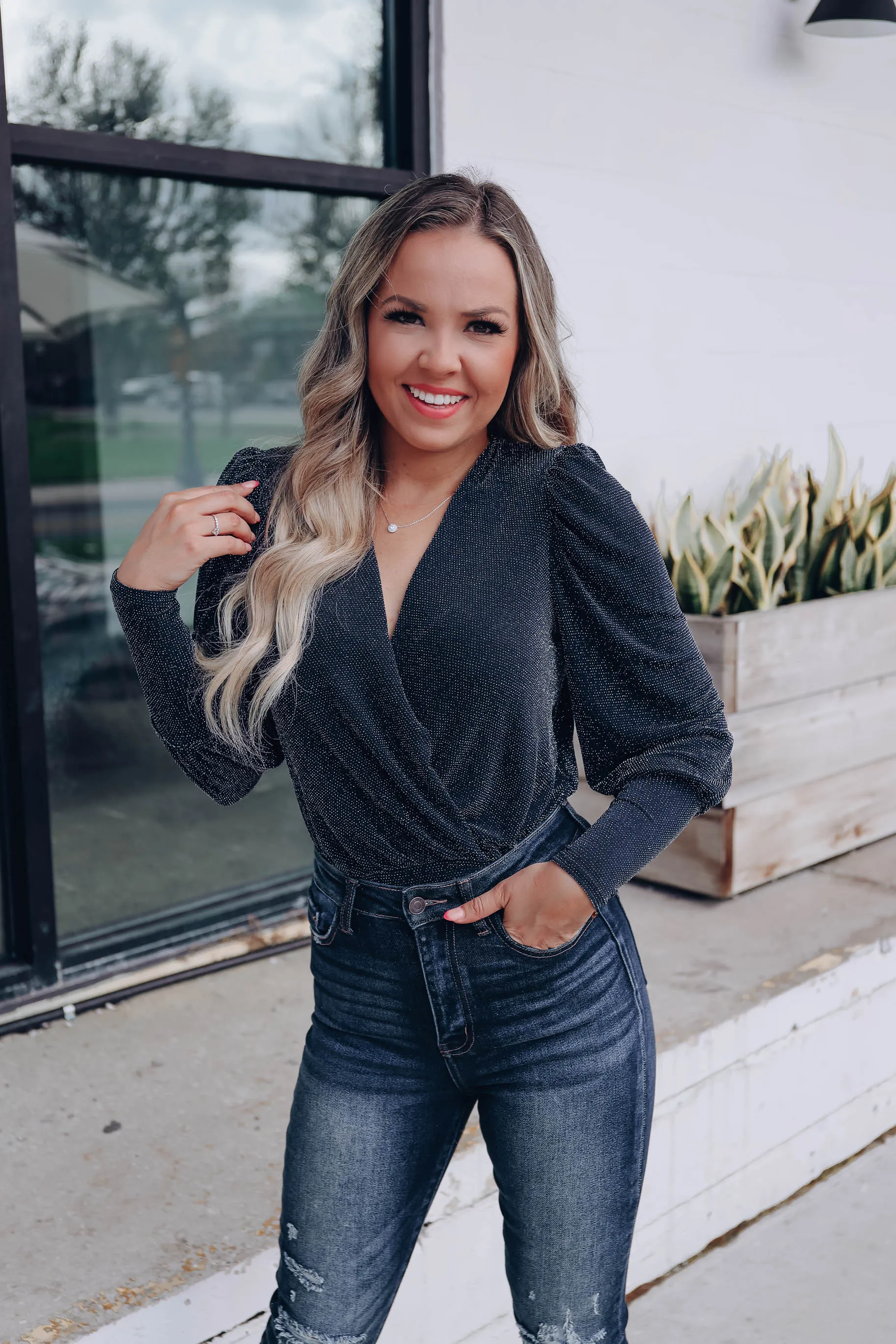 Starry Night Surplice Bodysuit - Navy