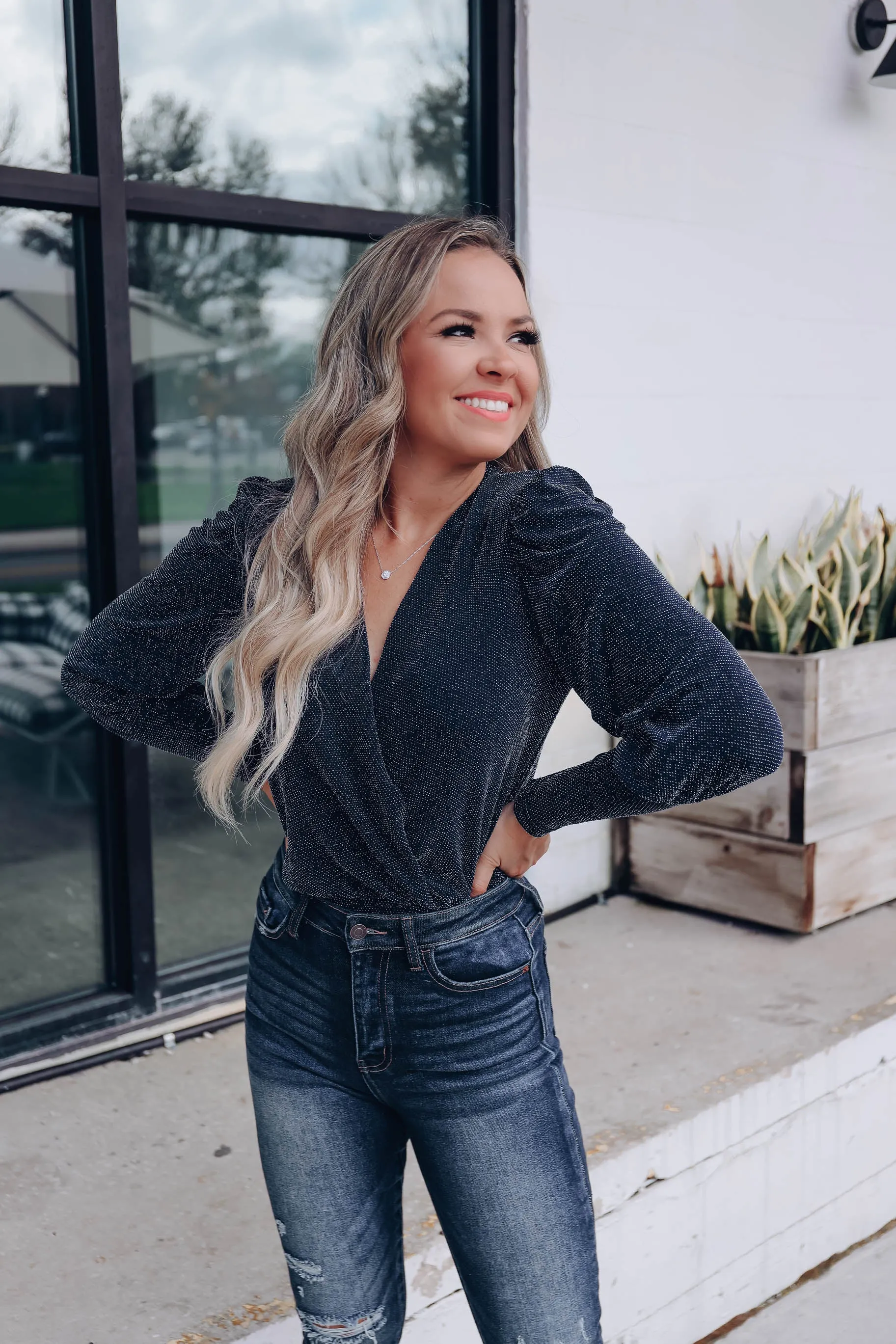 Starry Night Surplice Bodysuit - Navy