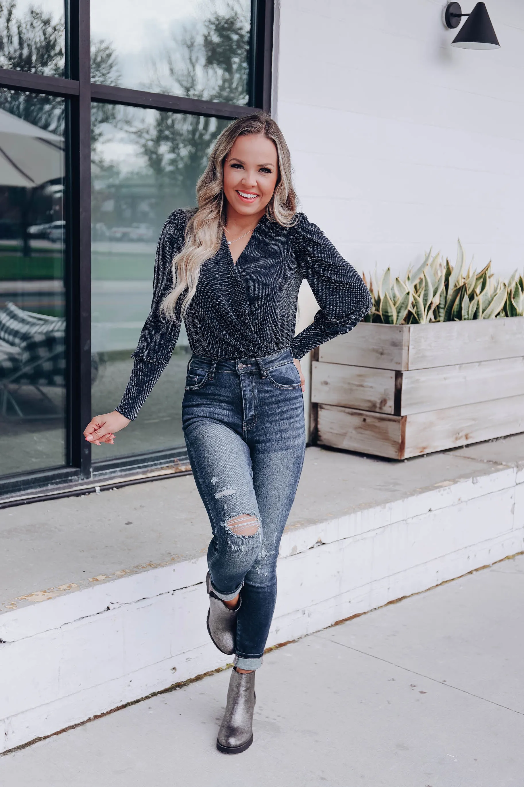 Starry Night Surplice Bodysuit - Navy