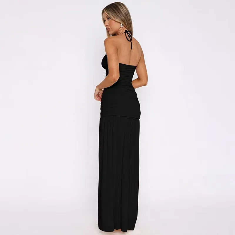 Sultry Halter Neck Backless Bodycon Maxi Dress with High Slit