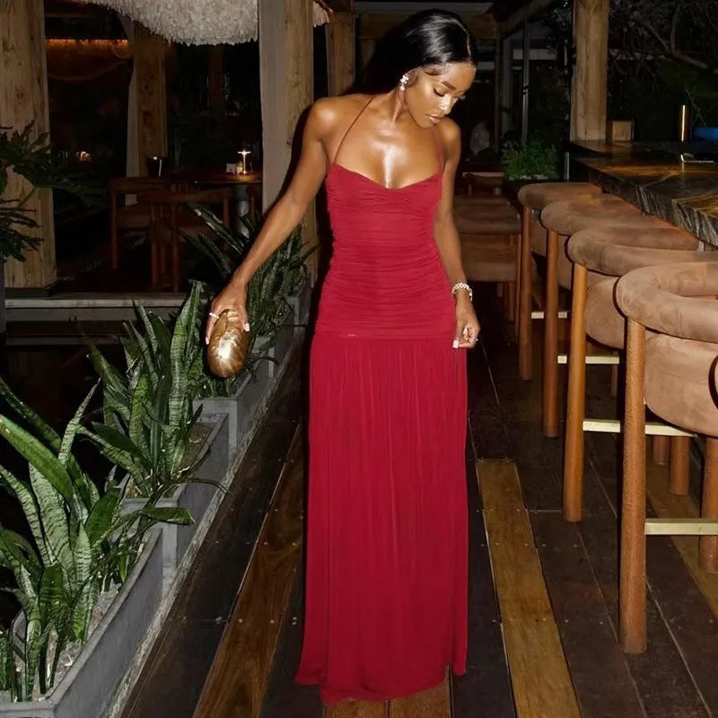 Sultry Halter Neck Backless Bodycon Maxi Dress with High Slit