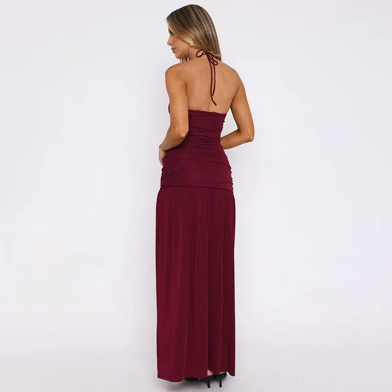 Sultry Halter Neck Backless Bodycon Maxi Dress with High Slit