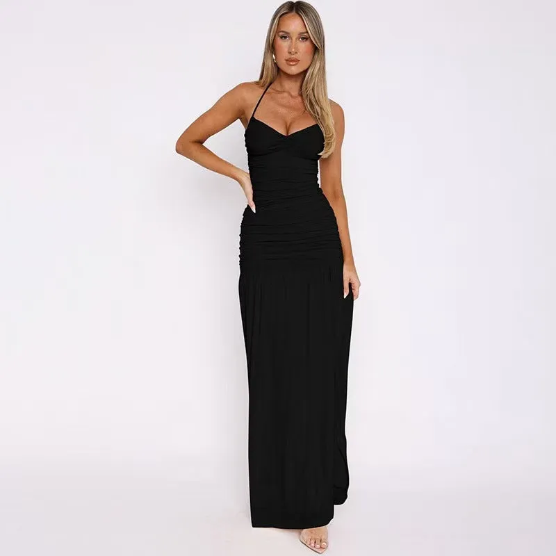 Sultry Halter Neck Backless Bodycon Maxi Dress with High Slit