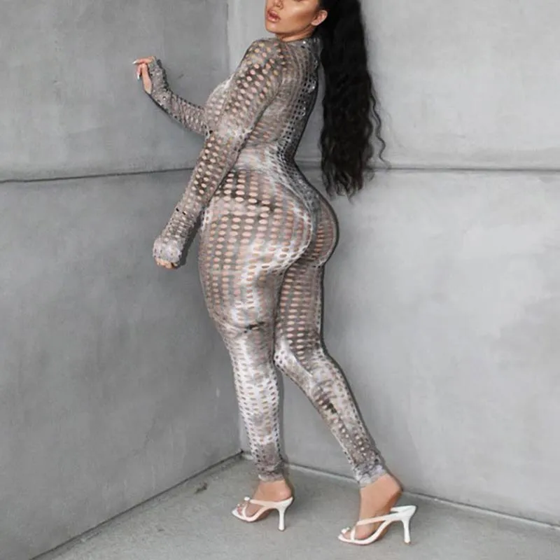 Tie Dye Print Long Sleeve Hollow Out Two Piece Set