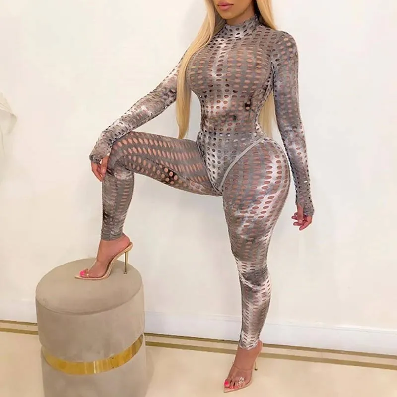 Tie Dye Print Long Sleeve Hollow Out Two Piece Set