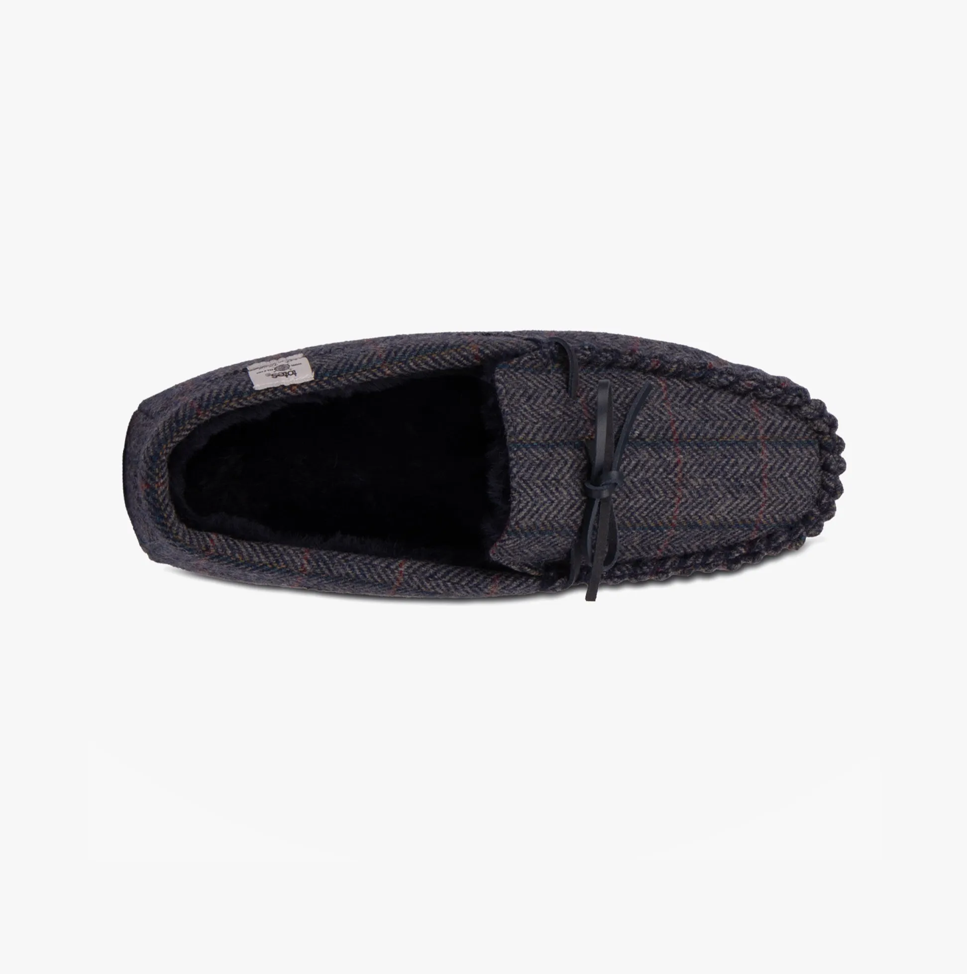 Totes Toasties WOOL BLEND HERRINGBONE Moccasin Slippers Mens Navy