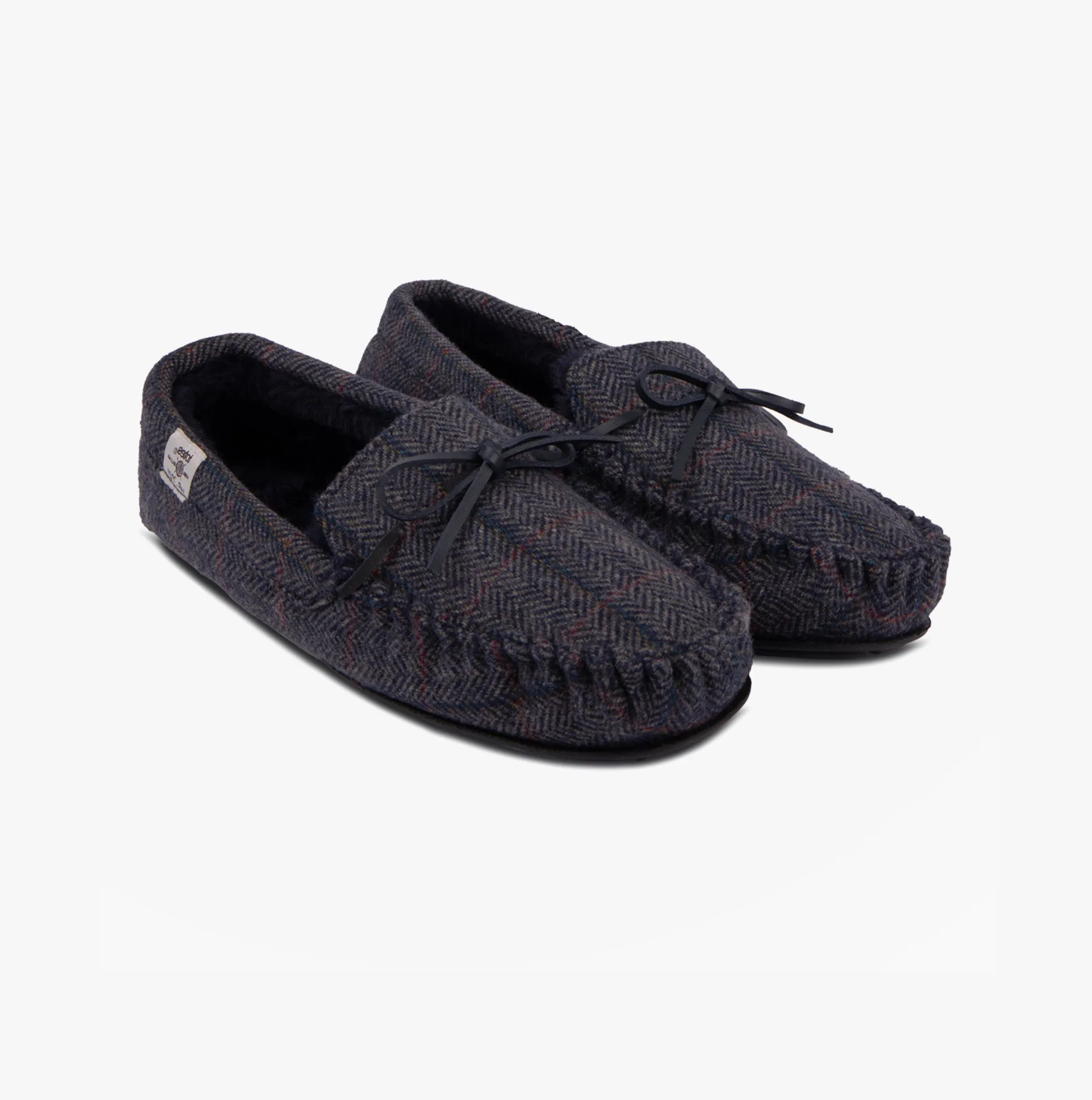 Totes Toasties WOOL BLEND HERRINGBONE Moccasin Slippers Mens Navy