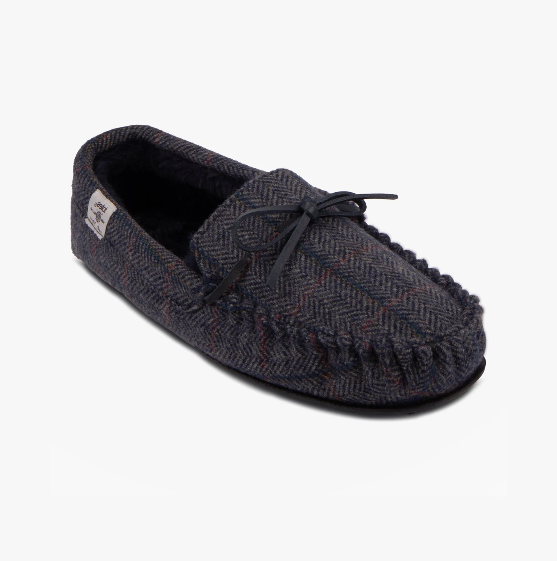 Totes Toasties WOOL BLEND HERRINGBONE Moccasin Slippers Mens Navy