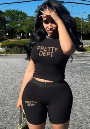Trendy Graphic Cropped Tee and High-Waist Biker Shorts Two-Piece Set
