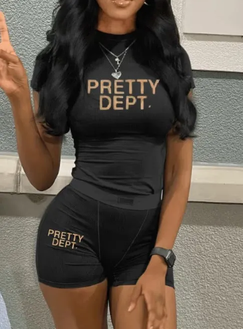 Trendy Graphic Cropped Tee and High-Waist Biker Shorts Two-Piece Set