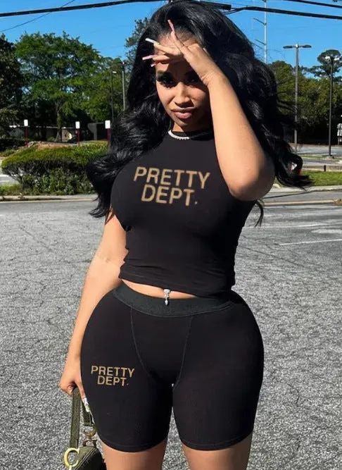 Trendy Graphic Cropped Tee and High-Waist Biker Shorts Two-Piece Set