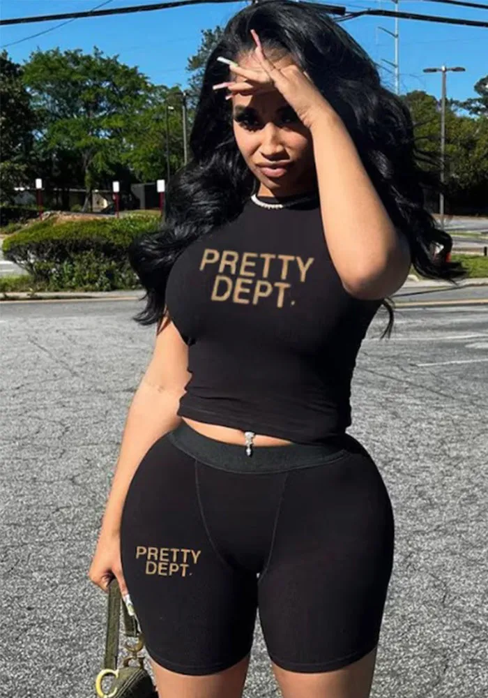 Trendy Graphic Cropped Tee and High-Waist Biker Shorts Two-Piece Set