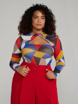 Twist Neck Cutout-Detail Mesh Top