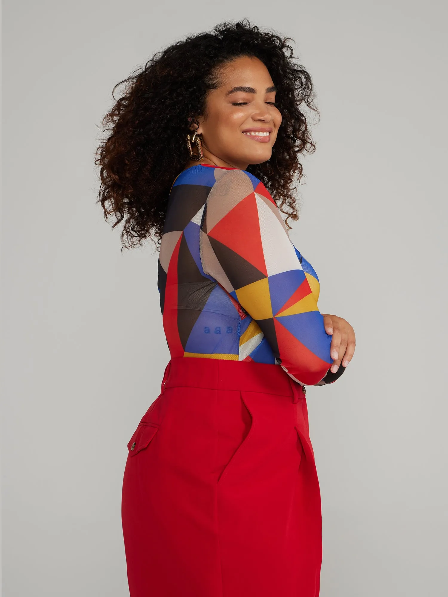 Twist Neck Cutout-Detail Mesh Top
