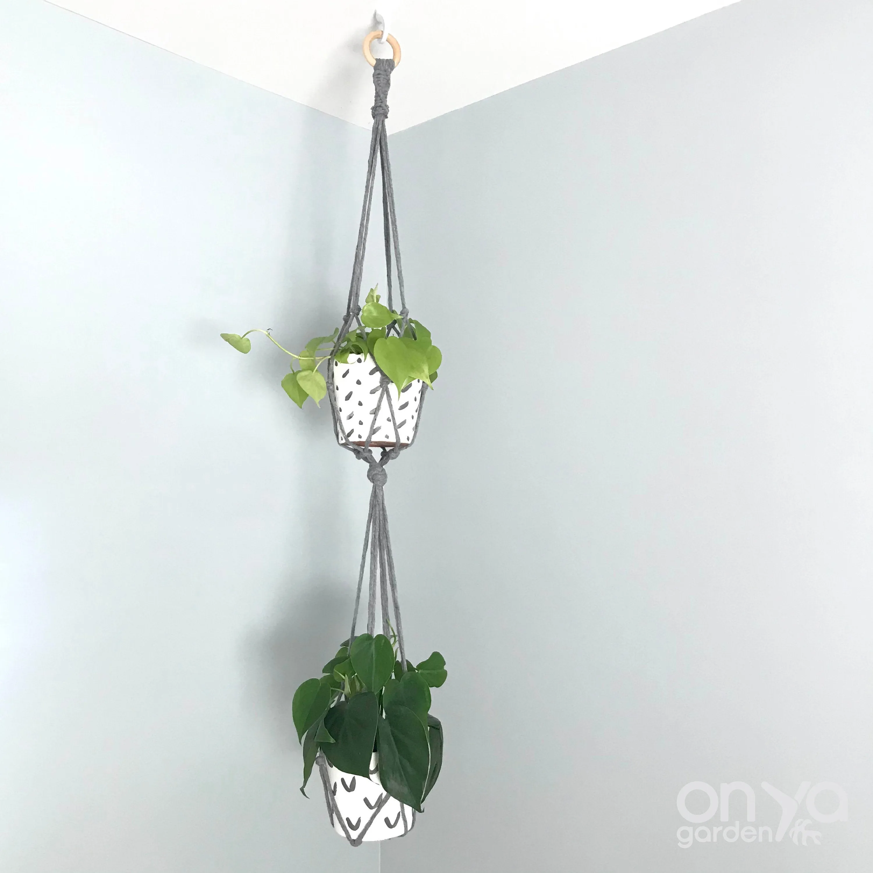 Two Tiered Modern Macramé No Tail Plant Hanger - Double Plant Hanger