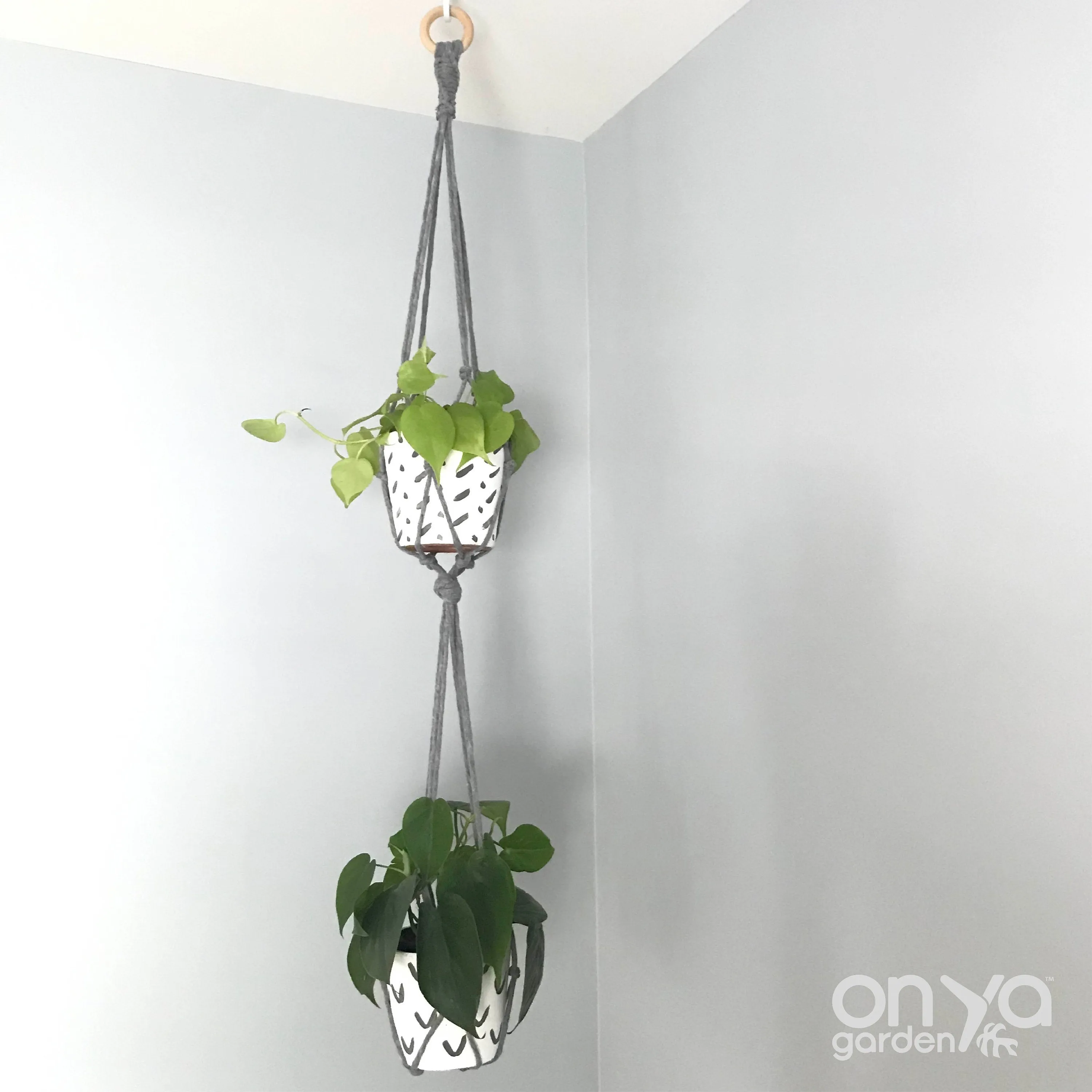 Two Tiered Modern Macramé No Tail Plant Hanger - Double Plant Hanger